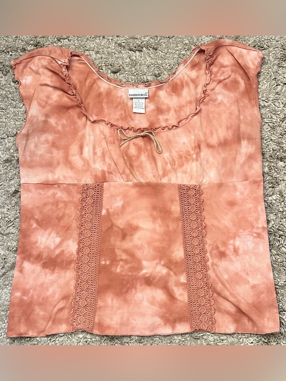 Vintage Fashion Bug Women’s L Orange Tye Dye Boat Neck Sleeveless Top Taiwan